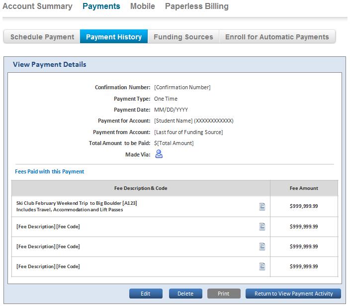 Payment History and Details Payment Details and History will include a summary of the bulk payment and the individual invoices paid.