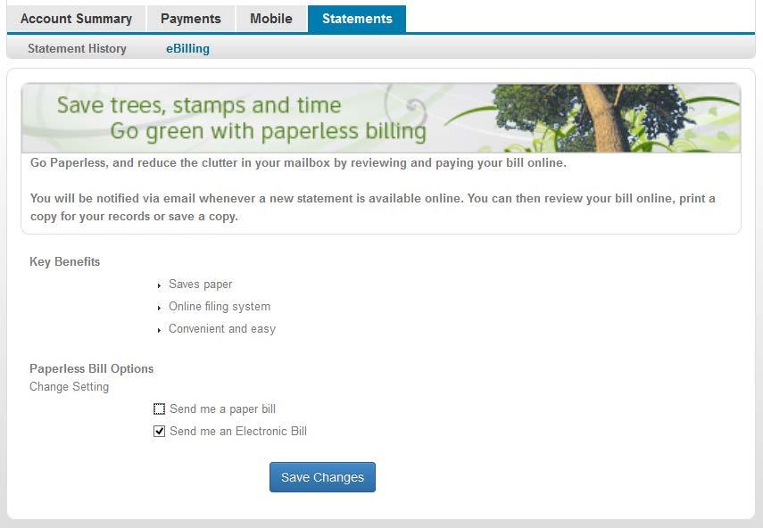 ebilling or Paperless Billing This option allows the customer to manage their ebilling or Paperless Billing preferences (if you allow the customer to do this).