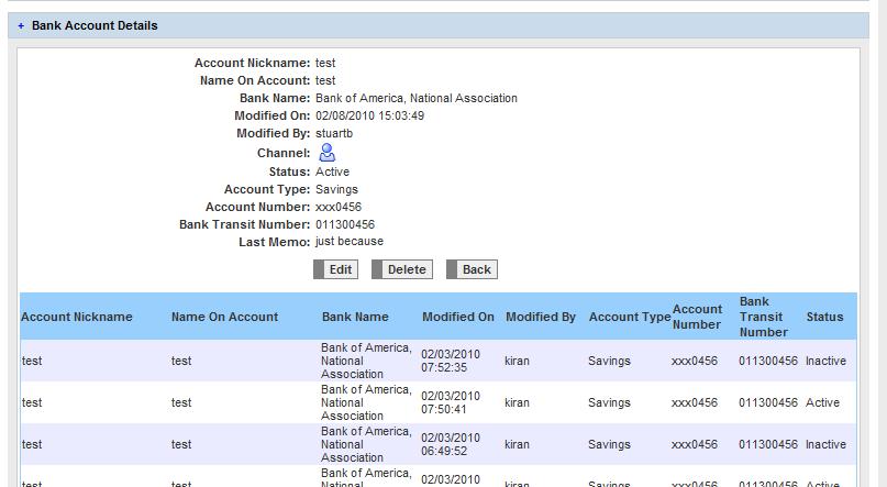 Bank Account Details Selecting the Account Number in the Bank Account section on the funding sources page will access the Bank Account Details page for that account.