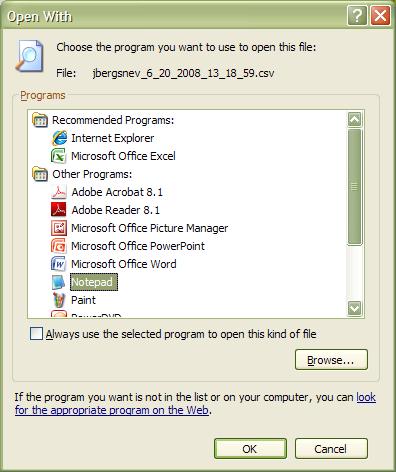 Step 13 (use only for files exceeding the Excel limitations): After you have saved the file to your PC, you will be asked if you would like to have the file opened.