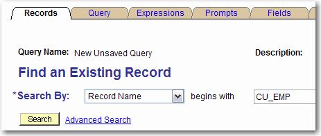 Create a New Query in Query Manager Reporting Tools Query Query Manager Click on Create New Query link Enter the entire