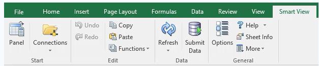 Establishing a Connection 1. Open up Microsoft Excel. Click the Smartview Panel 2.