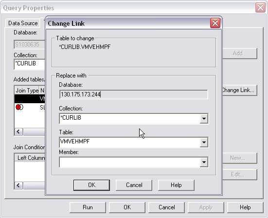 3. For each file listed in the Added Tables window, DBLIBR must be replaced with the value *CURLIB.