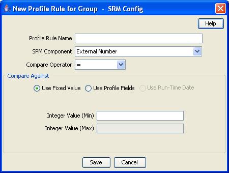 Note: The fields available in the Compare Against area will depend on the field type of the SPM Component and which of the following options you selected: Use Fixed Value Use Profile Fields, or Use