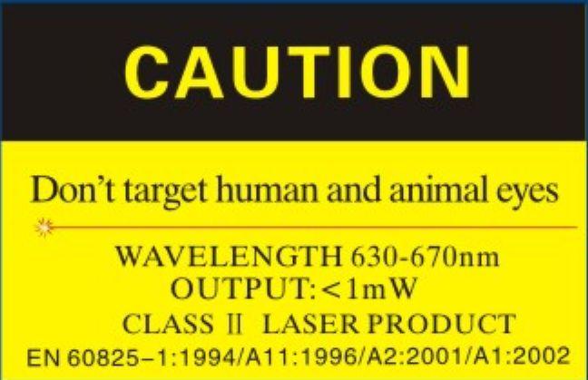 4. Safety Use extreme caution when the laser beam is turned on. Do not point the beam toward anyone or any animals.