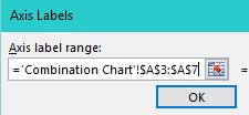8. Click Edit under Horizontal axis 9. Select cells (A3:A7) 10. Click on OK 11. Click the new data series 12. Click the Change Chart Type button 13.
