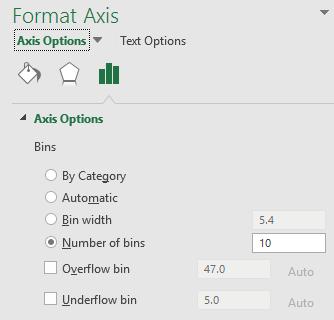 1. Double click the X Axis (horizontal) 2. Change the Number of Bins to 10 3.