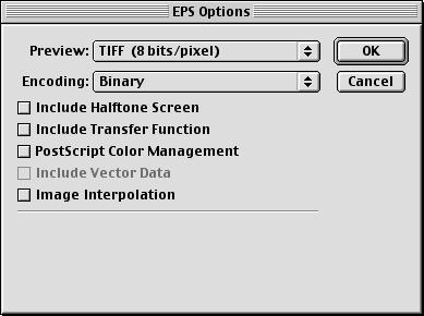 MANAGING COLOR IN ADOBE PHOTOSHOP 38 3 Click Save. If you chose Photoshop EPS as the format, the EPS Options dialog box appears. 4 Specify EPS options and click OK. Choose a TIFF preview option.