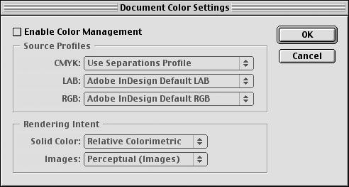 2 Clear the Enable Color Management option and click OK. TO DISABLE INDESIGN 1.