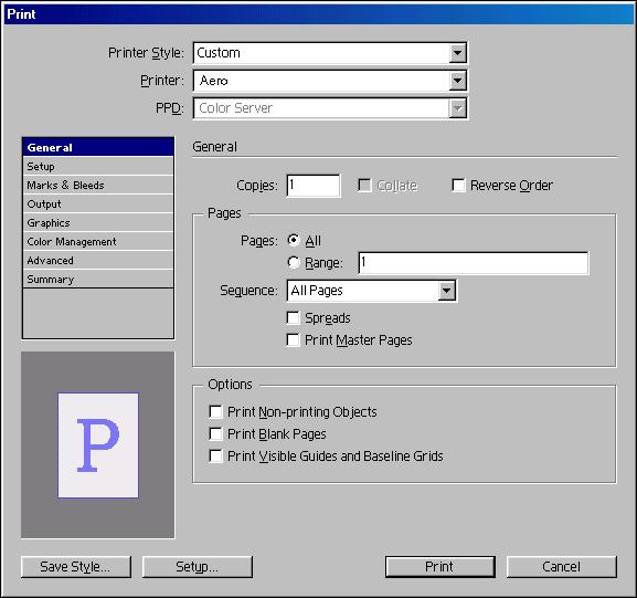 MANAGING COLOR IN PAGE LAYOUT APPLICATIONS 47 Selecting options when printing You can use the standard Color Server printer driver interface to select print options from InDesign.