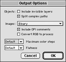 MANAGING COLOR IN ILLUSTRATION APPLICATIONS 69 3 To use ColorWise color management features, choose Output Options from the File menu. The Output Options dialog box appears.