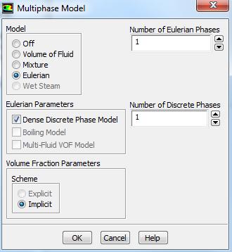 2. Define the discrete phase model. Models Discrete Phase Edit... (a) Ensure that Update DPM Sources Every Flow Iteration is enabled.