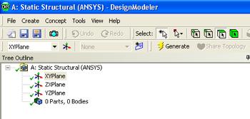(ANSYS) should be expanded in the tree outline of the Design Modeler; If it is not expanded, then expand it now.