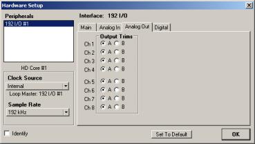 2 Click on the Analog Out tab for the following option: Each of the analog channels in the 192 I/O has two Output Trims, labelled A and B, respectively.