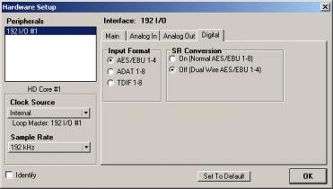 Configuring 96 I/O Controls To configure controls specific to a 96 I/O: 1 With the 96 I/O selected in the Peripherals list, configure your I/O front panel meters for input or output metering from the