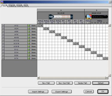 I/O Setup The I/O Setup dialog supports the new Pro Tools HD hardware and provides comprehensive controls for configuring the signal paths of all connected interfaces.
