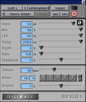 l Mod Delay II Plug-In Mod Delay II for Pro Tools 5.3.1 adds controls for Tempo, Meter, Duration, and Groove. Tempo Sets the desired tempo in beats per minute (bpm).