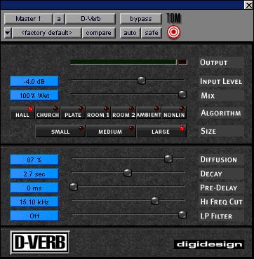 D-Verb Plug-In D-Verb is a studio-quality reverb provided in TDM, RTAS, and AudioSuite formats. Size Allows you to adjust the overall size of the reverberant space.