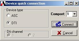 6.8 Quick connect to logging device: Use the quick connect button to connect and retrieve information from a logging device through an RS-232 serial port. (DTI or ASC).