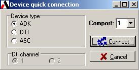 Quick connect dialog DTI Channel. If you select a DTI the user is also required to select the channel number.