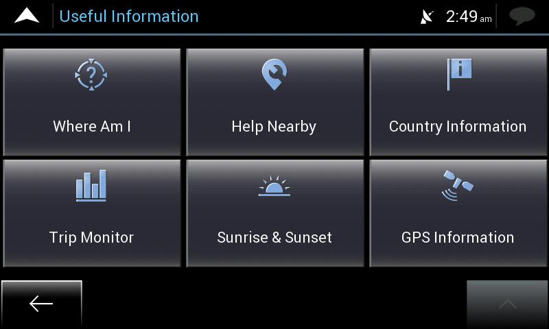 Useful Information menu The Useful Information menu provides various additional functions. In the Navigation menu, tap.