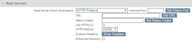 Expand the Advanced Properties section. 14. Select Legacy Operation (X-ClientSide) from the Add HTTP Headers drop-down list. 15. Expand the Real Servers section. 16.