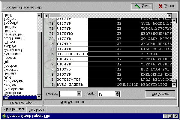 System Administrator's Handbook The Field Parameters panel, located on the right, contains the data that is being imported and the position and length of each field.