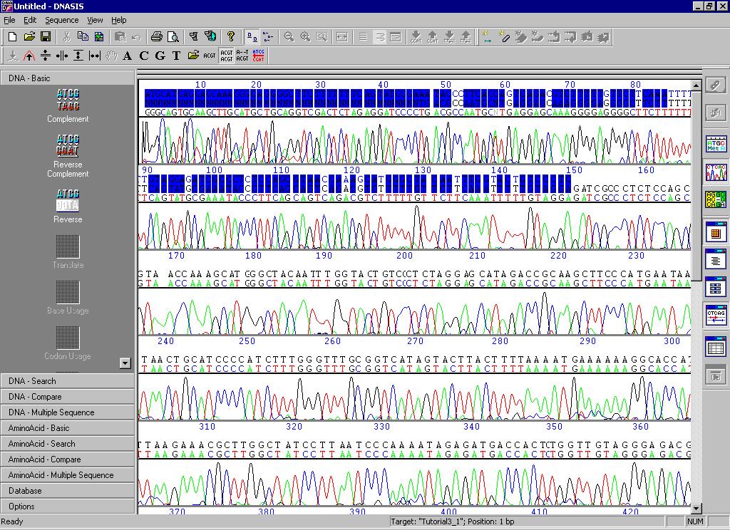 fsa sequence as a reference and click Import. Upon importing, an automatic ClutsalW alignment is performed showing all differences in blue highlight (Figure 3-8).