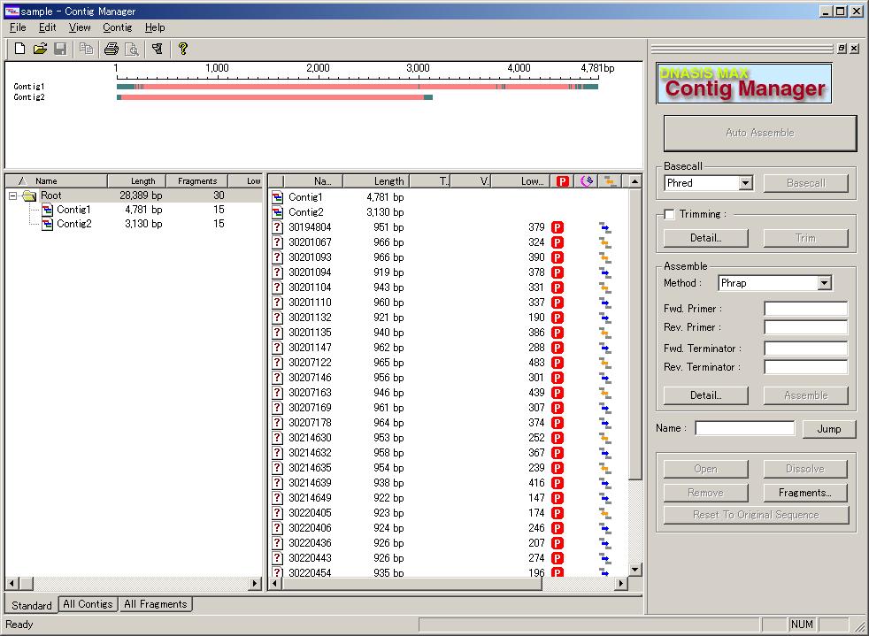 Figure 7-9: Sample Project This dialog contains contig data with broken links.
