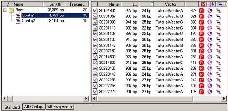 Figure 8-1-14: List View with Additional Columns The figure above shows that fragment 30194804 has a Conducting an Auto Assemble Now, perform base calls, trimming, and assembly on the trace data.