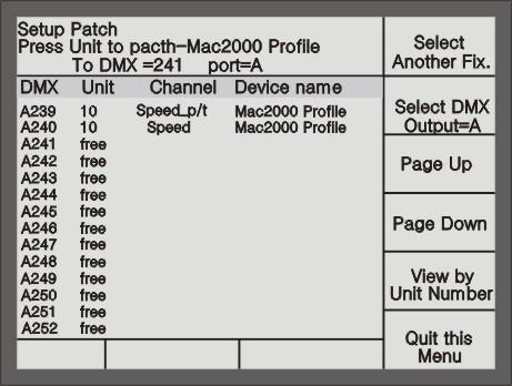 Use S3 [Page Up], S4 [Page Down] to switch the pages, use the or button to select Mac2000 Profile 24CH; Here, press S3 to check up the channel details of the fixture, press S6 to return; Press S1
