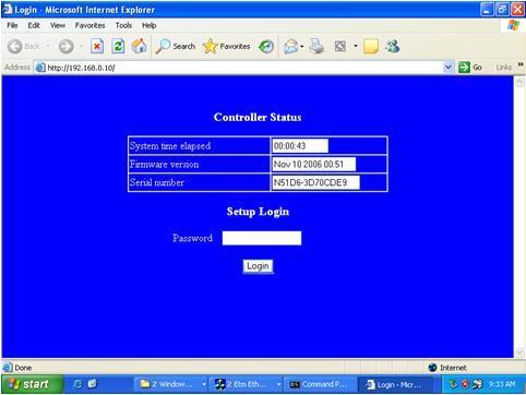 Controller Status The Login Page Setup the E-P132-100 TCP/IP converter as easy as surfing on WWW, no special software will be required.