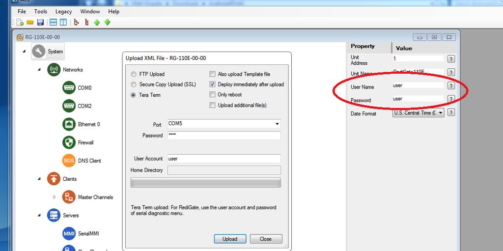 Once these options have been configured, click the Upload button to transfer the configuration to