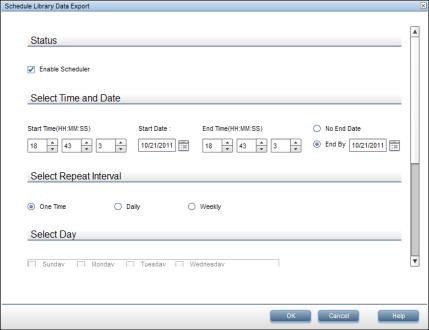 Scheduling a Library Data Export via TapeAssure You can schedule data to be exported from a specific library one time or on a recurring schedule. To schedule a data export: 1.