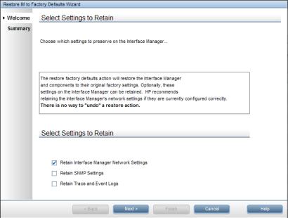 4. Select which Interface Manager card settings to keep, and then click Next. HP recommends that you keep all settings if they are currently configured correctly. 5.