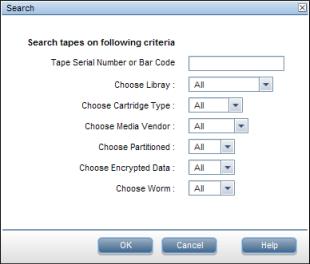 3. To search for a specific tape: a. Select Actions Search to display the Search dialog box. b. Type or select the appropriate search criteria.