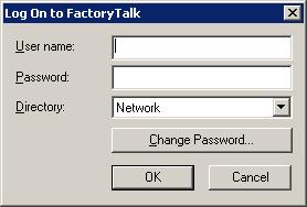 Introducing the Material Server Chapter 2 3. If not already logged on to the FactoryTalk Network Directory, the Log On to FactoryTalk dialog box opens.