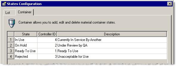 Chapter 3 Introducing the Material Editor Adding material states To be used in a batch, both the container and the materials within the container must be in a Ready to Use state.