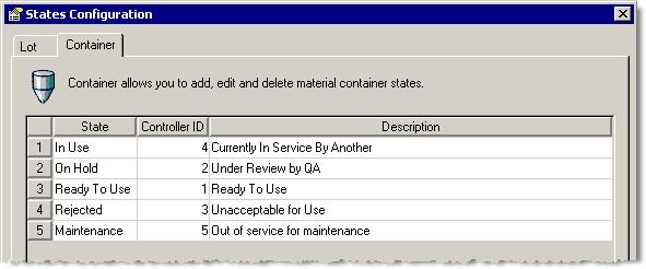 Introducing the Material Editor Chapter 3 5. In the Description box, type Out of service for maintenance. 6. Click OK. The new state is added to the list.
