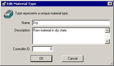 The Material Types dialog box opens. The types defined in the SAMPLE2_MATERIALS.