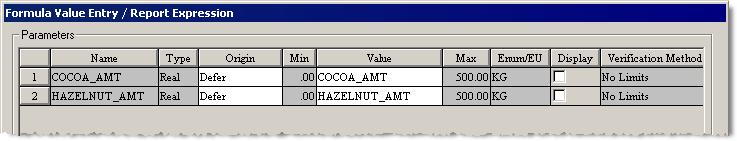 Introducing material-based recipes Chapter 5 7. Select MCLS_CHOCOLATE_HAZELNUT_OP, click the Formula Values button, and then enter formula values as shown in this figure. 8.
