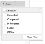 endpoints to display the detected files and click on the 'Name' and 'Size' column headers Filtering Option Click the funnel icon at the end of 'Name' column Select the filter criteria from the