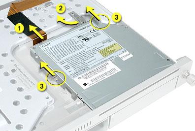 Procedure 1. Disconnect the optical drive cable from the optical drive. 2. Rotate the optical drive clip clockwise to release it. 3.