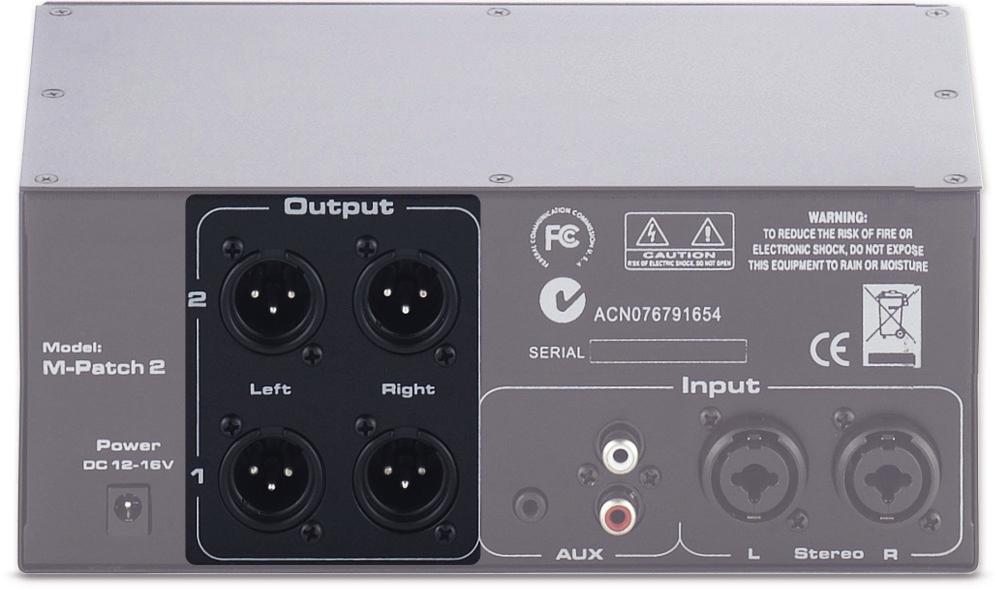 4.3 Analog Audio Outputs The M-Patch 2 features two (2) pairs (L&R) of XLR balanced analog output connectors on the rear panel. These are labeled 1 & 2.