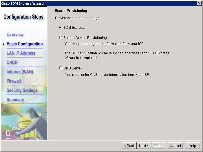 b. From the Router Provisioning window, click the radio button next to SDM Express and then click Next.