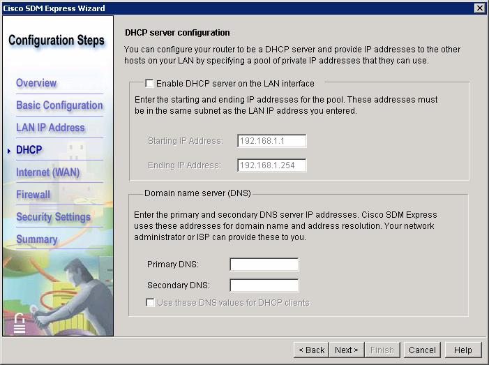 Step 4: De-select DHCP server At this point, do not enable the DHCP server. This procedure is covered in a later section of this course.