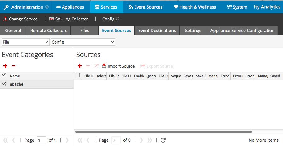 The newly added event source type is displayed in the Event Categories panel. 6.