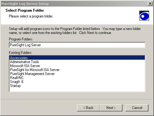 Installing PureSight Log Server on a Windows Platform 3-13 17 Click Next.