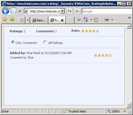 SharePoint 2010- /_layouts/kwizcom_ratingsolution/commentspage.aspx SharePoint 2013- /_layouts/15/kwizcom_ratingsolution/commentspage.