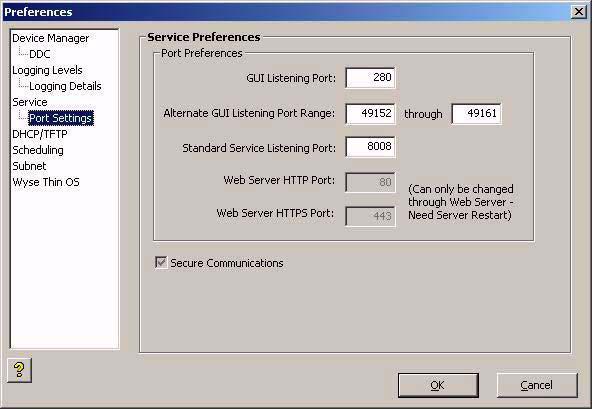 About WDM Security 145 Figure 122 Port Settings Preferences If an SSL port is configured on IIS, the Secure Communications check box will be checked, as shown in Figure 122; otherwise it will be